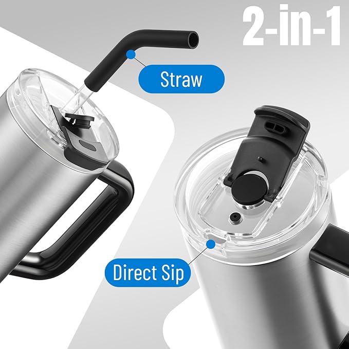 KYZ 34 oz Tumbler with Lid & Straw, Insulated Stainless Steel Cup, Leak-Resistant & Car Cup Holder Fit, Vacuum Insulation for Hot & Cold Drinks