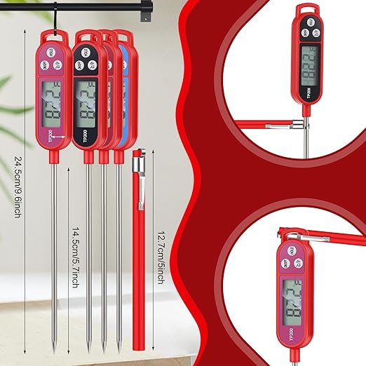 Copkim 8 Pcs Meat Food Thermometer Food with Probe Water Liquid Instant Read Digital Thermometer Kitchen Cooking Supplies for Cooking BBQ Milk Yogurt (Red,Black,Pink,Blue)