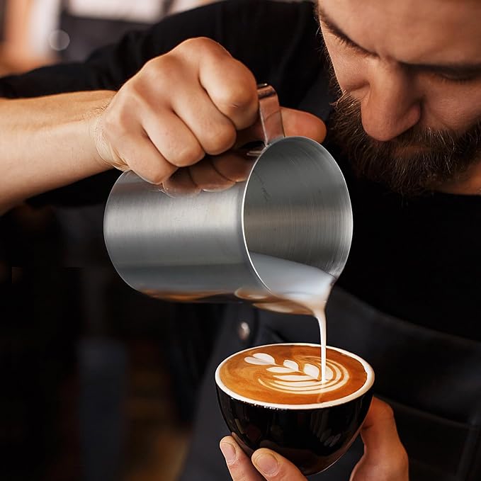4 Pcs Stainless Steel Pitcher with Handle and Pour Lip 16OZ, 500ML, 2 Cup Metal Liquid Measuring Cup Measuring Jug Milk Frothing Pitcher for Milk Latte Art Water Pouring