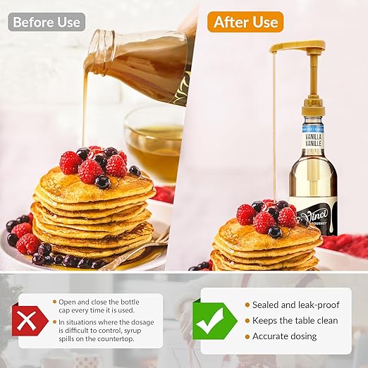 4Pcs Coffee Syrup Pumps: Compatible with 25.4oz/750ml Torani, Skinny and Other Syrup Bottles, Easily Dispense Syrups Pump of Various Flavors for Lattes, Iced Coffees, Cocktails, Pancakes and More
