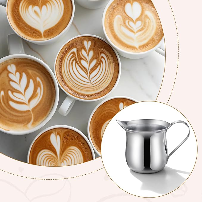 2PCS Stainless Steel Bell Creamer Milk Frother Cup Small Frothing Pitcher for Coffee Barista Cappuccino Shop Restaurant Bakery Kitchen