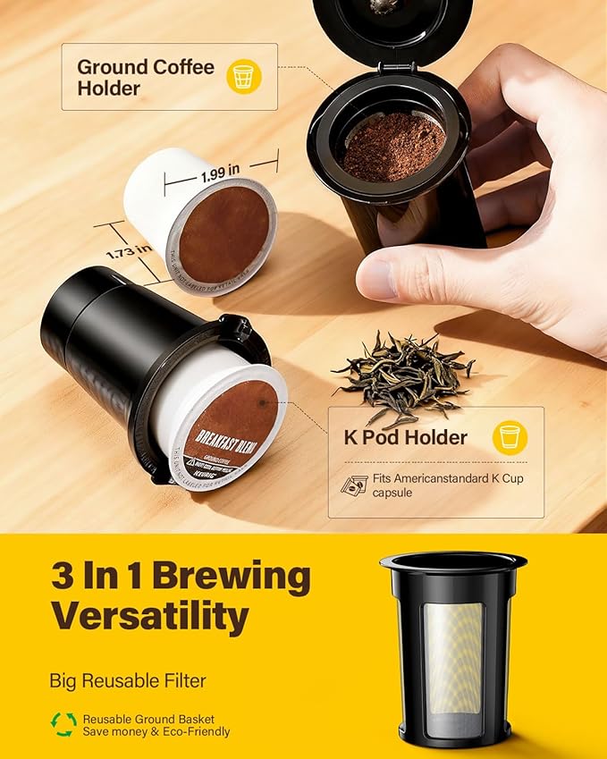 SHARDOR Single Serve Coffee Maker Upgrade, Hot & Iced Coffee Machine for K Cup and Grounds, 6 to 14 oz Brew Sizes, 50 oz Removable Water Tank, Bold Brew Setting, Pod Maker with Reusable Filter, Black