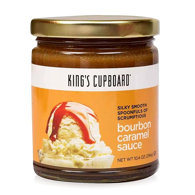 King's Cupboard Bourbon Caramel Sauce - The Perfect Sauce for Ice Cream, Fruit Dip, Topping Desserts, Caramel Drizzle for Coffee - Gluten-Free, Kosher, All Natural Ingredients, Made in USA 10.4 oz