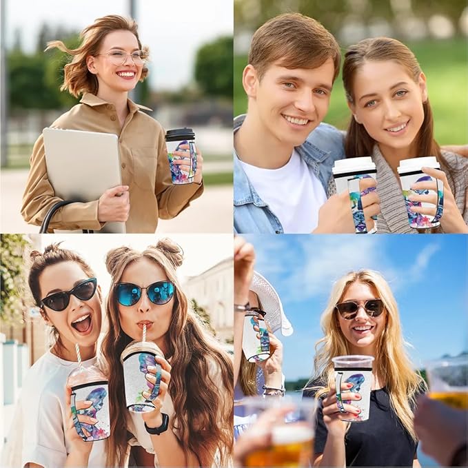 Reusable Iced Coffee Sleeve with Handle, Watercolor French Bulldog Neoprene Cup Sleeve Dog Pattern Insulator Cup Holder for Cold Drinks Beverages 30oz - 32oz