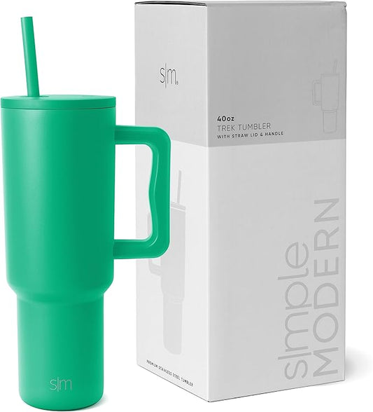 Simple Modern 40 oz Trek Tumbler with Handle and Straw Lid | Cup Holder Friendly Insulated Stainless Steel Travel Mug | Island Jade