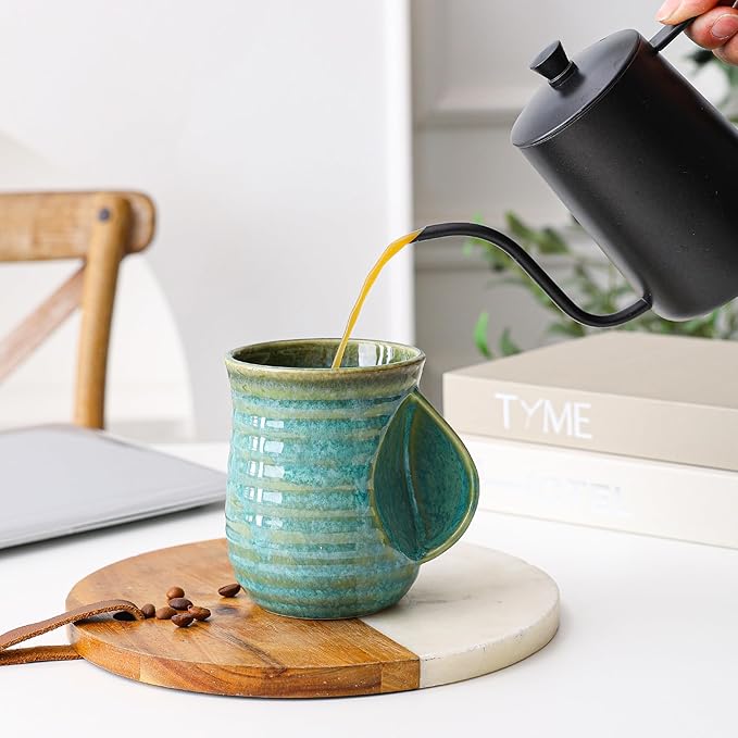 Mkour 21oz Large Ceramic Coffee Mugs, Handmade Tea Cups with Comfortable Handle for Office and Home, Microwave and Dishwasher Safe (Crystal Green)