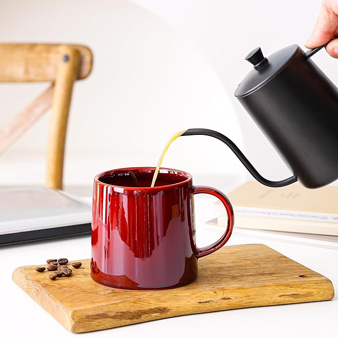 Mkour 20oz Large Ceramic Coffee Mugs, Handmade Cup, Big Tea Cups with Large Handle for Office and Home, Microwave and Dishwasher Safe (Red)