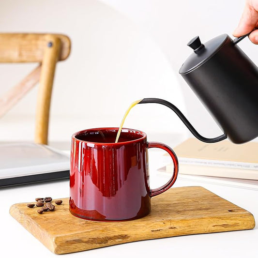 Mkour 20oz Large Ceramic Coffee Mugs, Handmade Cup, Big Tea Cups with Large Handle for Office and Home, Microwave and Dishwasher Safe (Red)
