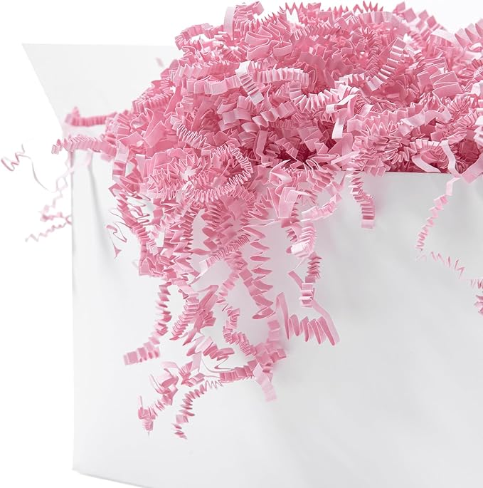 Mefleet 2 LB Crinkle Cut Paper Shred Filler Light Pink Crinkle Shredded Paper for Gift Box - Gift Basket Bag Filler - Grass Cushion Stuffing for Valentine's Day, Birthday Packaging Wrapping
