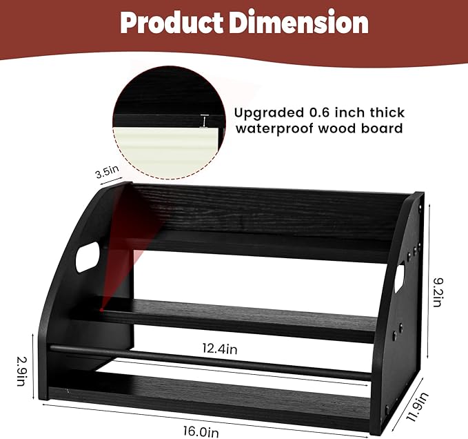 STAEVER Premium Metal Design - Strong Liquor Bottle Display Shelf, 3 Steps Extra Large Rustic Mini Bar, Countertop Coffee Syrup Organizer with Handles, Ideal Gift for Dad & Liquor Enthusiasts