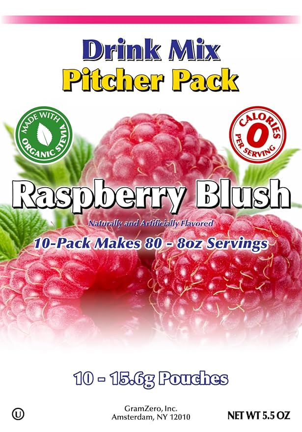 GramZero Raspberry Blush, Sugar Free Drink Mix, Pitcher Pack, Great For Nutrition Club Loaded Tea, Zero Calorie, Stevia Sweetened