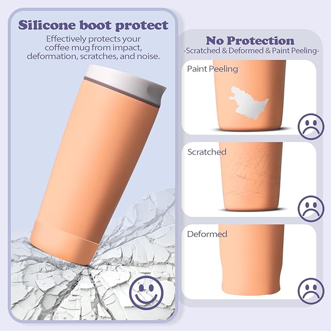 2pcs Silicone Boot for Owala SmoothSip Slider Coffee Tumbler 20oz 12oz, Anti-Slip Sleeve for Travel Coffee Mug, Protective Accessories for Owala BPA Free (Peach Keen)