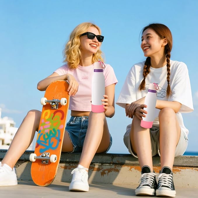 Mity rain 2PCS Silicone Boot for Owala FreeSip Twist Water Bottle, Anti-Slip, Noise-Reducing,Prevents Scratches(18 oz Pink)