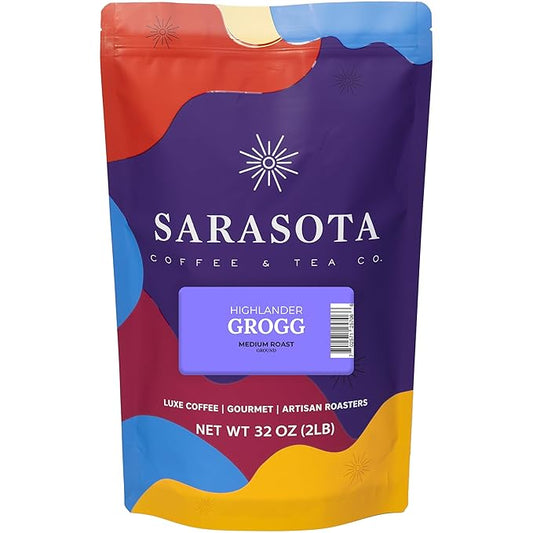 2 lb Highlander Grogg Ground Coffee | Butterscotch Caramel Vanilla Flavored Coffee | Bulk Medium Roast Flavored | Specialty Grade | 32 oz