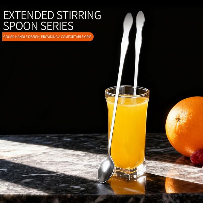 2 PCS Long Coffee Spoons,10 Inch Coffee Stirrers,Ice Tea Spoons,Stainless Steel Iced Tea Spoon for Coffee Bar Accessories Tea Mixing Cocktail Stirring Coffee Milkshake Cold Drink (10 inch)