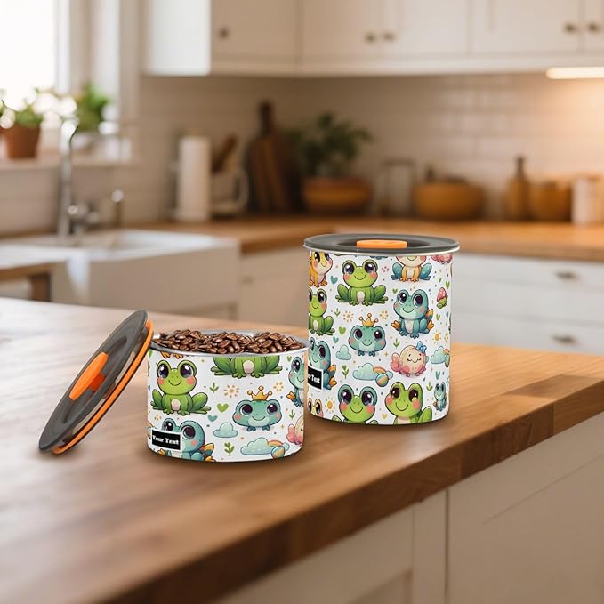 ALAZA Cute Cartoon Frog Airtight Coffee Bean Canister Customed 500ml Food Storage Containers with Lids For Gournd, Tea, Sugar, Flour, Rice, Cereal, Candy Cookie Jar