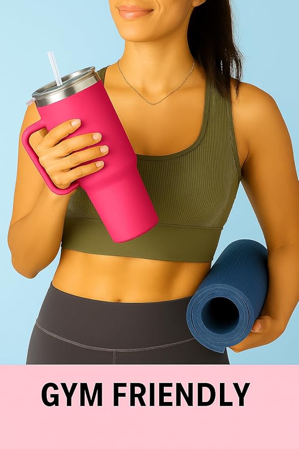 The FaarSky 40 oz Insulated Travel tumbler with lid and straw, 12 Hours Hot & Cold, Vacuum Insulated Stainless Steel, Leak-Proof Lid, (Pink)