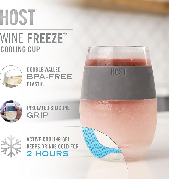HOST Cooling Cup, Set of 1 Double Wall Insulated Freezable Drink Chilling Tumbler with Freezing Gel, Glasses for Red and White Wine, 8.5 oz, Translucent Green