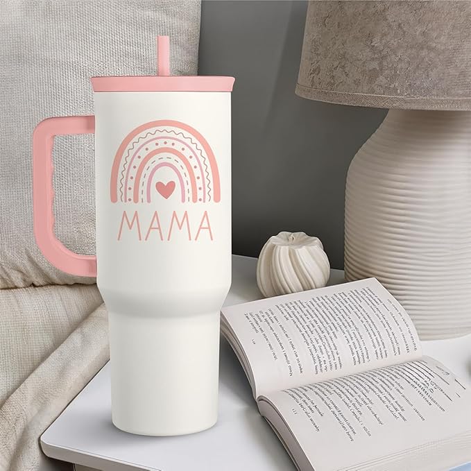 Gift for Mom from Daughter Son - Mama Insulated Stainless Steel Tumbler 40oz with Handle and Straw, Travel Coffee Mug for Mommy Moms - Gifts Idea for Birthday Christmas Mothers Day