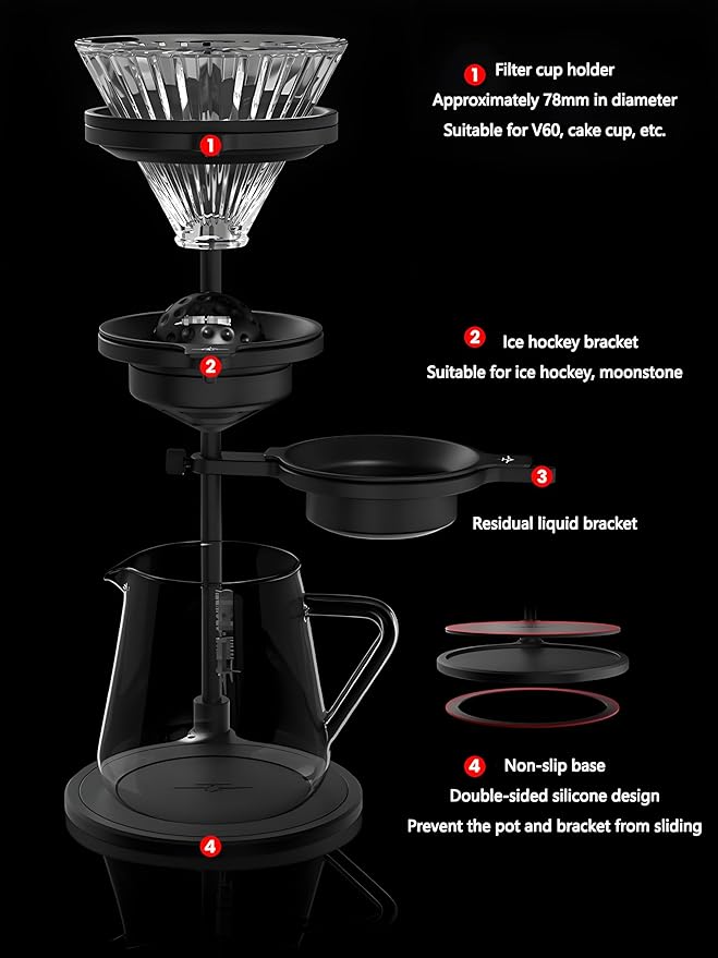 Pour Over Coffee Stand Adjustable Coffee Dripper Stand with 2 Pcs Espresso Cooling Ball, Aluminum Alloy Coffee Maker Holder Elegant Gift for Coffee Lovers (Black)