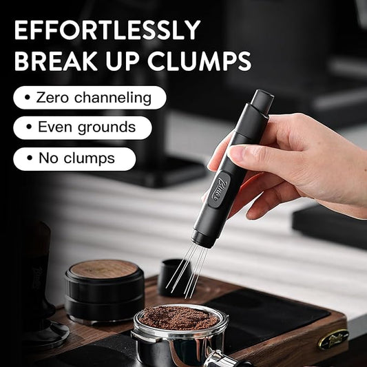 Retractable WDT Tool Espresso Distribution Tool - Espresso Stirrer Magnetic Coffee Distributor for Barista with Storage Stand & Extra 6 Needles Replacement(Black)