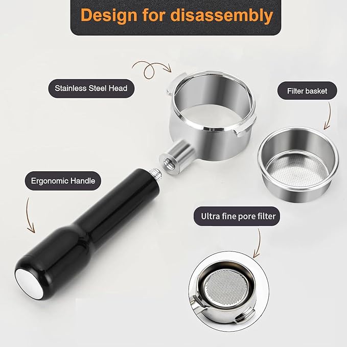 51mm Bottomless Portafilter Compatible for Delonghi ECP3420/ECP3120/EC155/BCO430/EC260 with Stainless Steel Double Shot Capacity Cup Filter Basket, 2 Ears