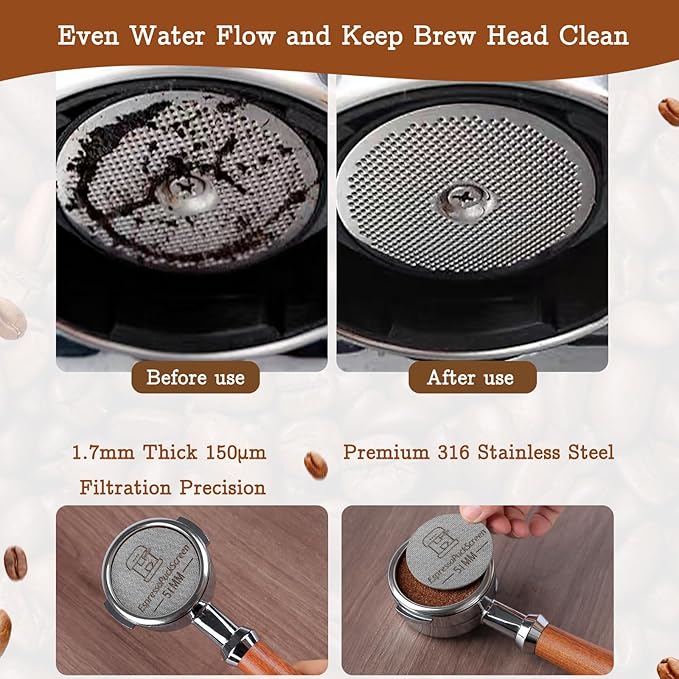 51mm Espresso Tamper Kit - Dual-Spring Calibrated Coffee Tamper, 8-Needle WDT Tool Espresso Distribution Tool, Magnetic Aluminum Dosing Funnel, Reusable Puck Screen, Fit Delonghi 51mm Portafilters