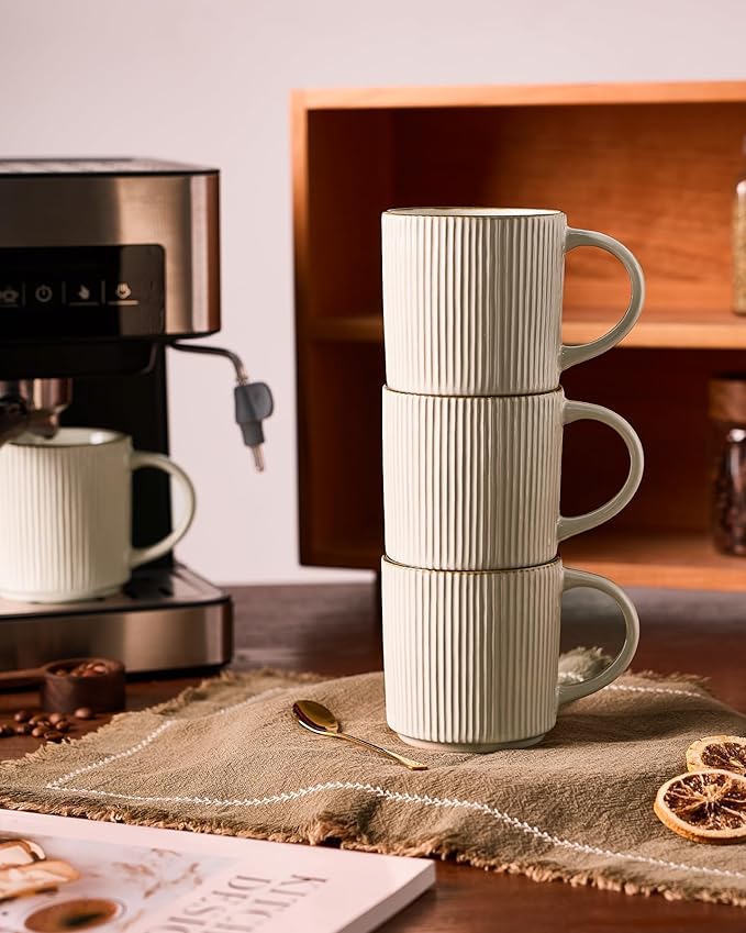 famiware Coffee Mug Set for 8, Star 12 oz Catering Mugs Cup Set with Handle for Coffee, Tea, Cocoa, Milk - Ceramic Stoneware Drinkware Set, White