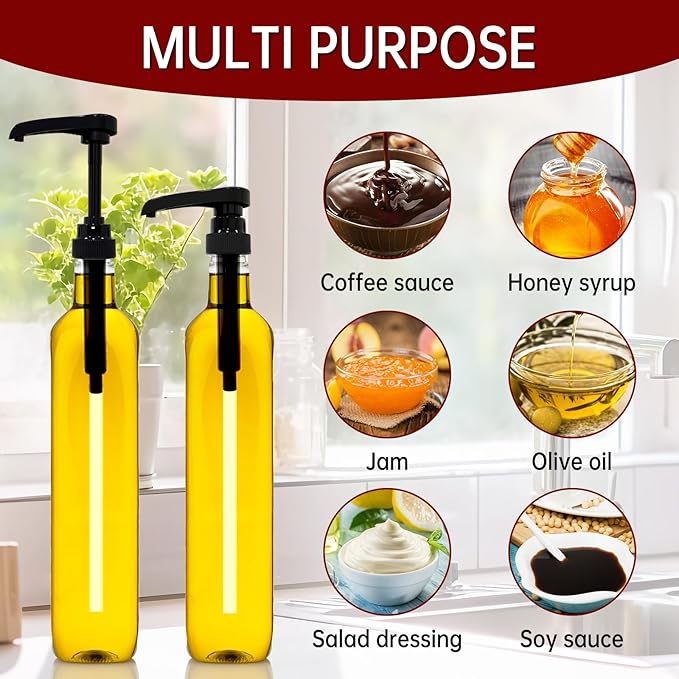 8 Pack Coffee Syrup Pump Dispenser,Black Syrup Pumps for 750ml/25.4oz Bottles,Precise Dispensing for Liquid and Pastes,Ideal for Home Bar,Café and Restaurant