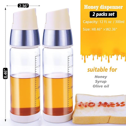 Matifaner Honey Dispenser No Drip, Maple Syrup Bottle, Olive Oil Dispenser, Honey Jar with Stand, Beautiful Bottle Container, Perfect Honey Pot