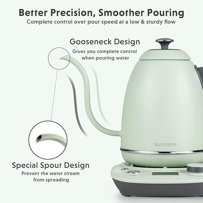 BUYDEEM K821 Electric Gooseneck Kettle with Variable Temperature Control, Pour Over Coffee Tea Kettle, Durable 18/8 Stainless Steel, Auto Keep Warm & Built in Brewing Timer, 0.8L