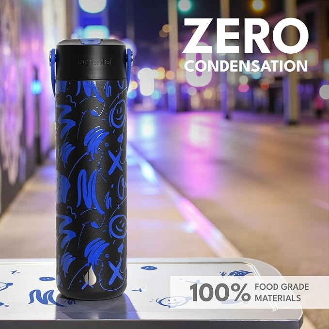 Elemental 24oz Insulated Water Bottle with Straw - 100% Leak-Proof Stainless Steel Core Water Bottles for Travel, Sports and Gym - Double Wall Insulation & BPA Free - Freestyle