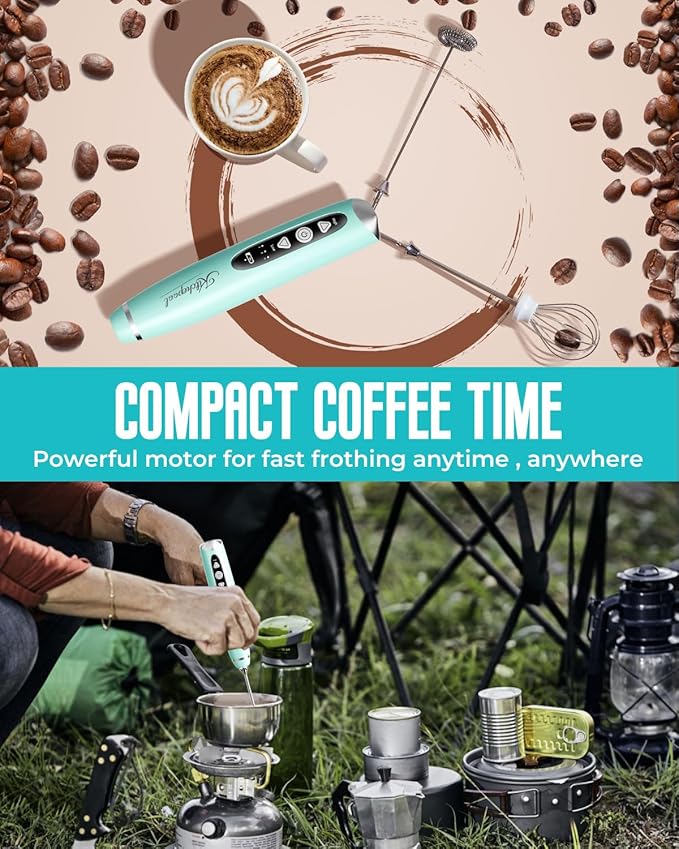 Rechargeable Milk Frother Wand with Stand for Coffee, Electric Whisk with 3 Speed Adjustable, Drink Mixer Handheld for Lattes, Cappuccino, Hot Chocolate, Egg, Light Green
