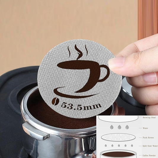 53.5mm Espresso Puck Screen, Reusable Puck Screen Replacement, Perfect Espresso Distribution Tool Compatible with Espresso Machine 53.5mm Portafilter Basket, 1.7mm Thickness 150μm