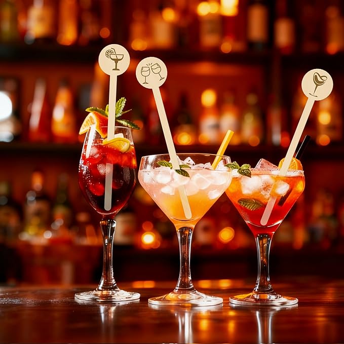 Custom Wooden Drink Stirrers,50-500 Pieces 6" Personalized Swizzle Sticks for Cocktails,Coffee,Beverage Mixer,Reusable Stir Sticks for Bar,Restaurant,Wedding Party Favors,Christmas,Holidays (Round,S)