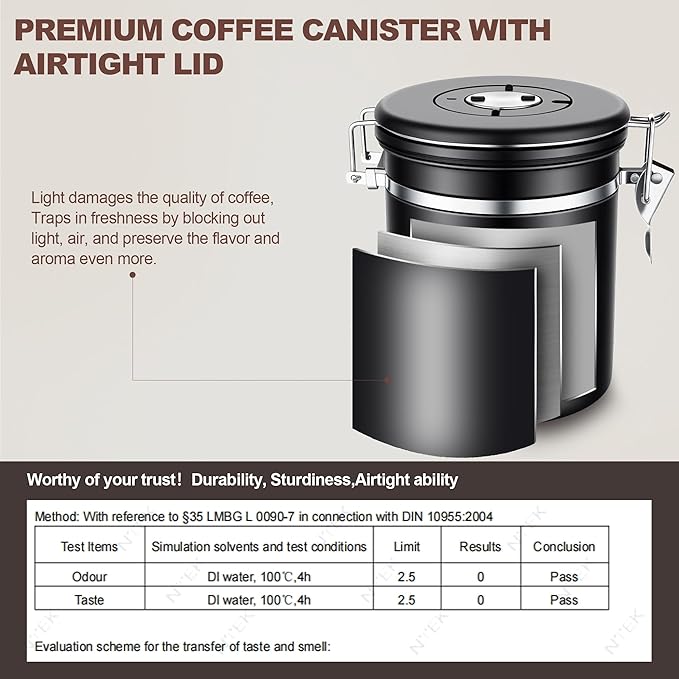 ShanSon Coffee Canister Airtight Coffee Container Stainless Steel Coffee Bean Storage Container with Scoop Coffee Canister for Beans Grounds Sugar Flour Tea Cereal,11OZ, Black