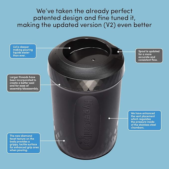 HyperChiller HC3 Patented Iced Coffee/Beverage Cooler, NEW, IMPROVED,STRONGER AND MORE DURABLE! Ready in One Minute, Reusable for Iced Tea, Wine, Spirits, Alcohol, Juice, 12.5 Oz, Black