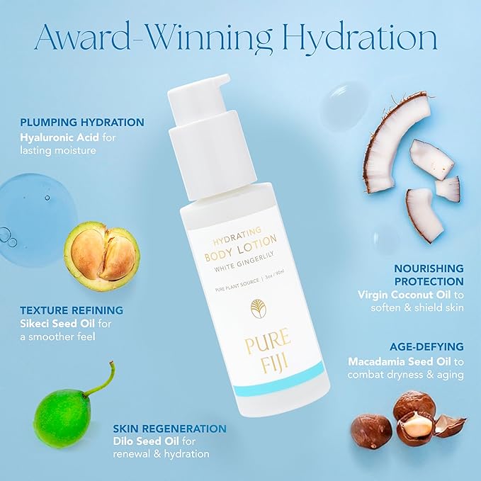 PURE FIJI Hydrating Body Lotion Travel Size, White Gingerlily (3oz/90ml)