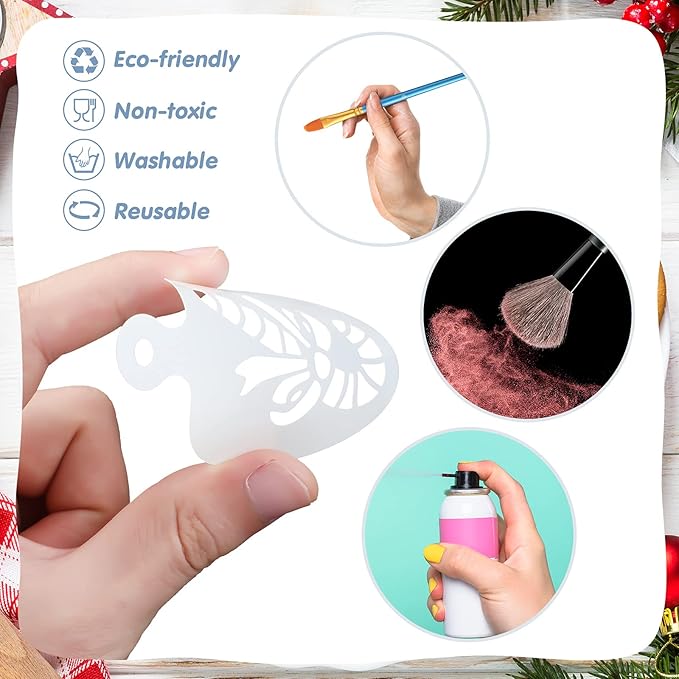 Honeydak 60 Pcs Christmas Stencils Crafts Reusable for Painting on Wood Coffee Cake Stencils Small 3.4X 2.6 inch for Holiday Ornament DIY(Snowman Style)