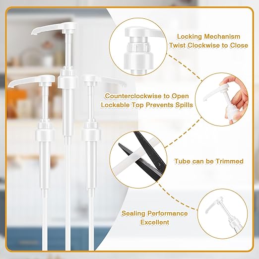 Ferrochef 10 Pcs Coffee Syrup Pumps with Tip Covers, Compatible with Monin 750ml Glass Bottles, 1/4 oz Dispensing Pump for Coffee Bar, Latte, Cocktail, Drink Flavoring (White)