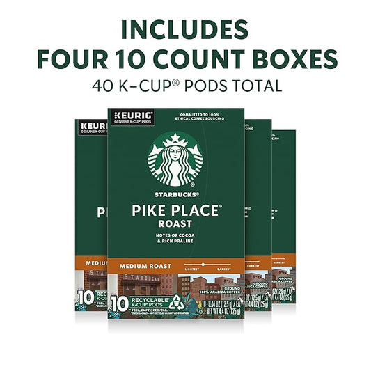 Starbucks K-Cup Coffee Pods, Medium Roast Hot or Iced Coffee, Pike Place Roast, 40 Keurig Pods