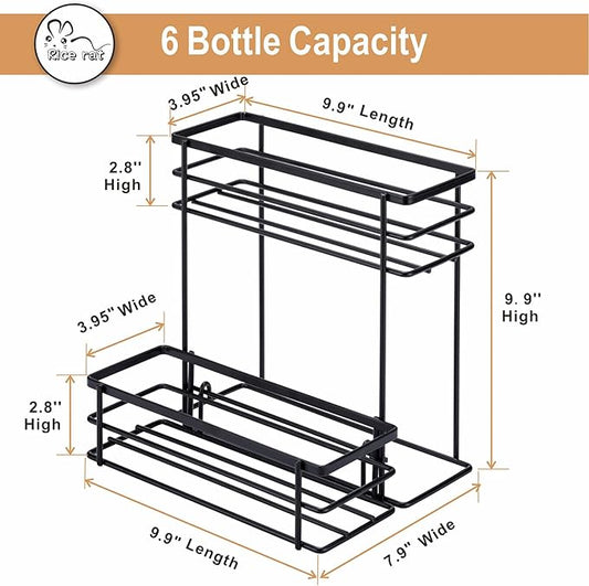 Coffee Syrup Organizer Rack, (6 Bottle Capacity),2 Tier Coffee Syrup holder for Coffee Bar Accessories,Kitchen,Storage for Syrup, Wine, Dressing（Black）