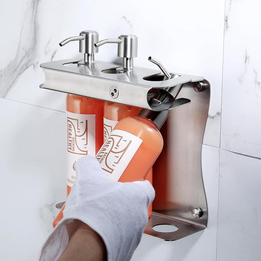 Brushed Silver Shampoo, Conditioner, Body Wash Dispenser Eco-Friendly 3 Compartment Refillable Shampoo and Conditioner Pump Bottle, Wall Mounted Slot Shower Soap Dispenser (KCLS-3)