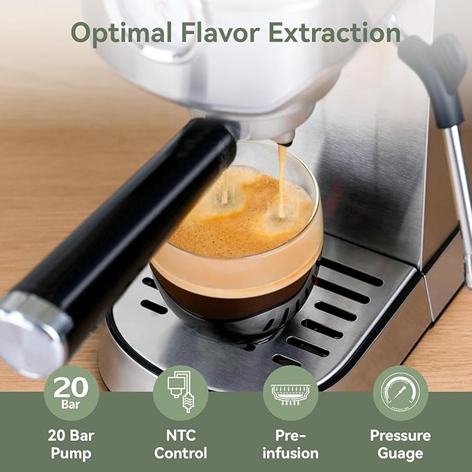 Gevi Espresso Machine 20 Bar with Portafilter for Nespresso Original Capsules and Coffee Powder, Professional Espresso Maker with Milk Frother for Cappuccino, Latte, Compact Espresso Coffee Machine