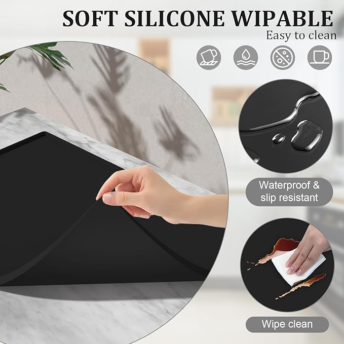 Silicone Coffee Mat - 24" x 16" Removable Bar Mat, Waterproof Leak-Proof Dish Drying Pad, Fits Under Coffee Makers and Espresso Machines to Keep Surfaces Clean, Black