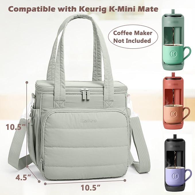 BAGSPRITE Coffee Maker Travel Bag Compatible with Keurig K-Mini Mate, Carrying Case for K-Cup Single Serve Coffee Maker, Portable Coffee Maker Case with Pod Organizer, Mug Pockets & Shoulder Strap