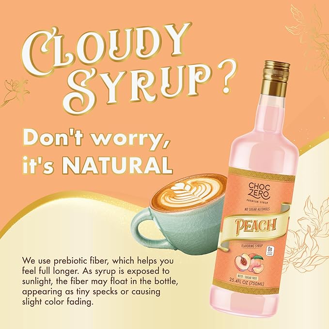 ChocZero Sugar Free Peach Flavoring Syrup – Keto Friendly, Zero Sugar & Low Calorie, No Sugar Alcohols – 25.4 Fl Oz