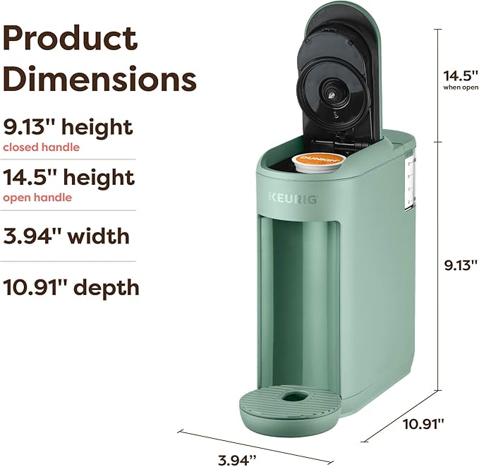 Keurig K-Mini Mate Single Serve K-Cup Pod Coffee Maker, Brews Up to 12 oz Cup, Compact Portable Coffee Machine for Small Spaces, Great for Dorms & Offices, Glamping Green