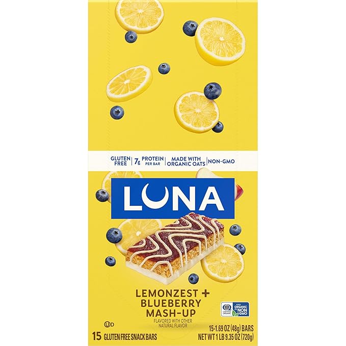 LUNA Bar - Mash-Ups LemonZest + Blueberry Flavor - Gluten Free Snack Bars - Non-GMO - Protein Bars - Made with Organic Oats (15 Pack)