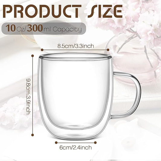 Gerrii Double Walled Glass Coffee Mugs with Handle 10 oz Insulated Borosilicate Glass Cappuccino Mugs Clear Espresso Cups for Home Office Coffee Tea Espresso Latte Milk and Hot Cold Beverages(24 Pack)